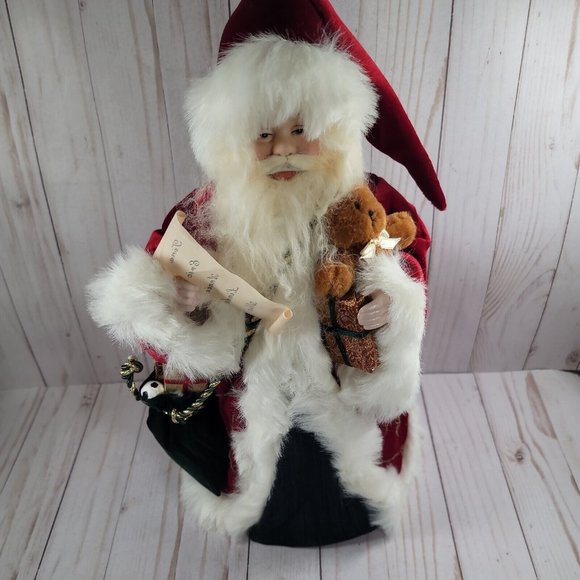 Traditions 16" Cloth and Porcelain Santa Centerpiece Holiday Decor - Picture 9 of 9